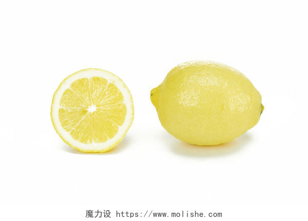 白底水果柠檬一个柠檬切开柠檬新鲜水果